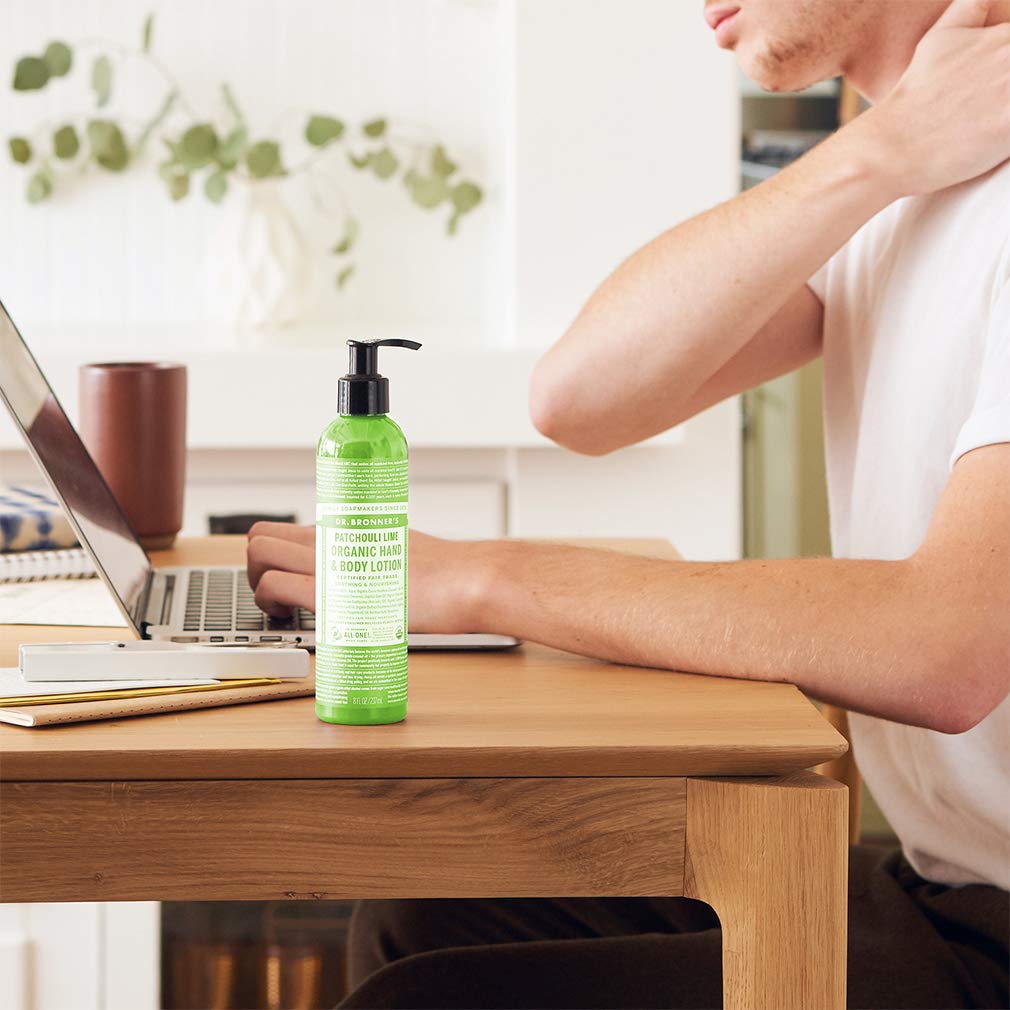 Dr. Bronner's Patchouli Lime Lotion – application faciale et corporelle en douceur.