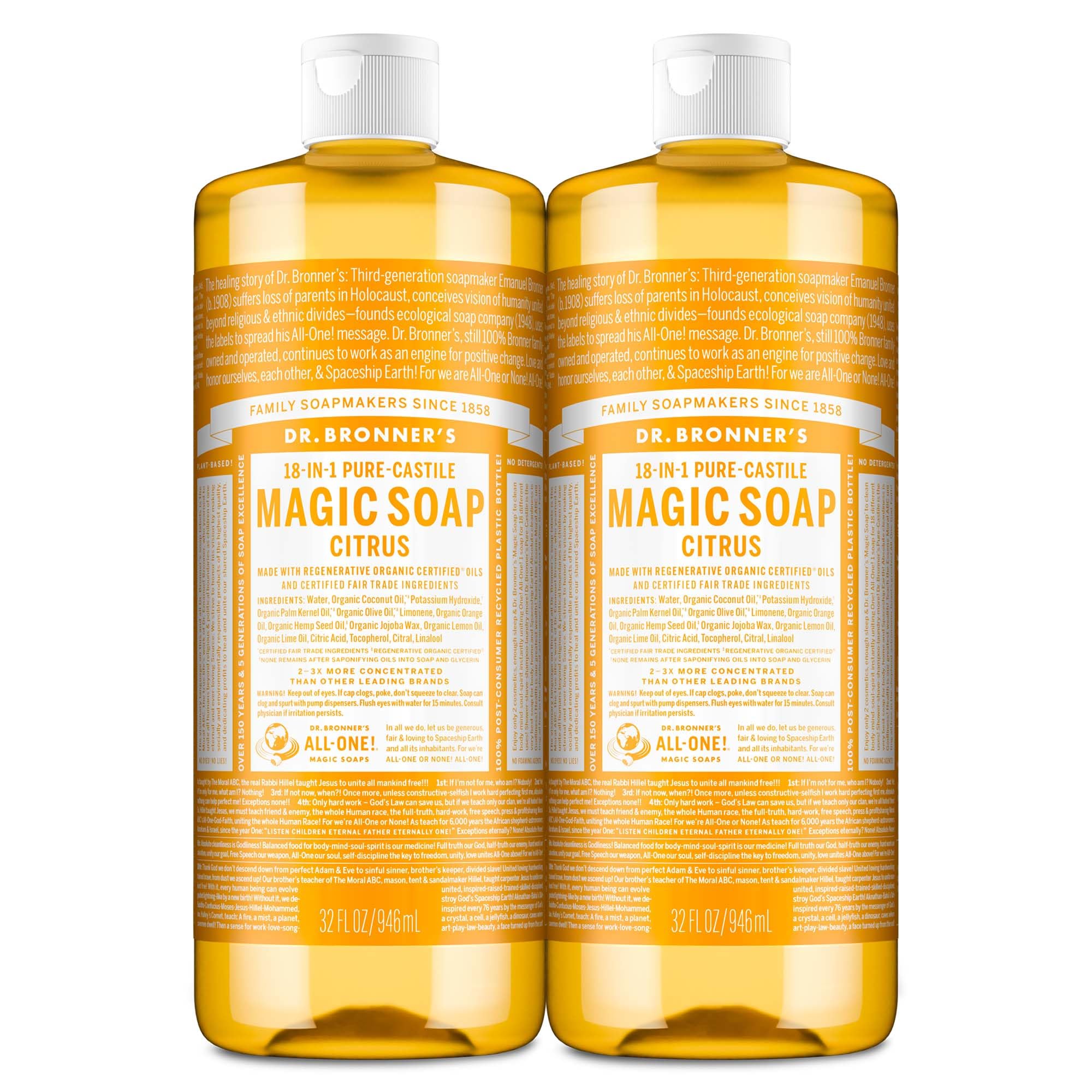 Dr. Bronner's Savon Citrus en lot de 2 x 946 ml, affichage bouteilles