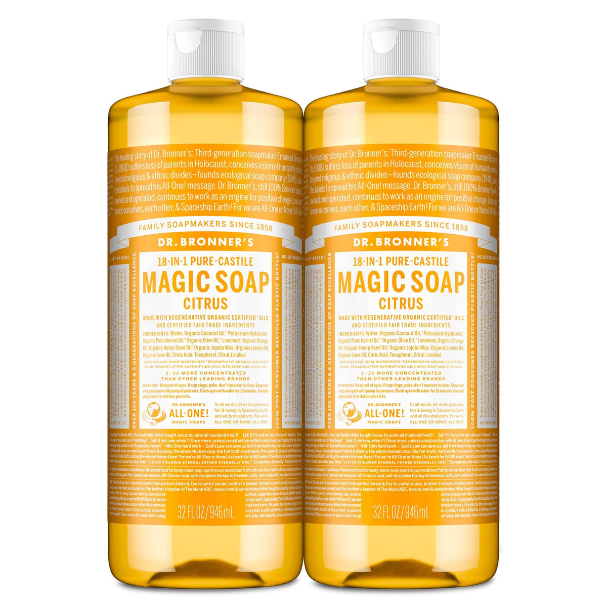 Dr. Bronner's Savon Citrus en lot de 2 x 946 ml, affichage bouteilles