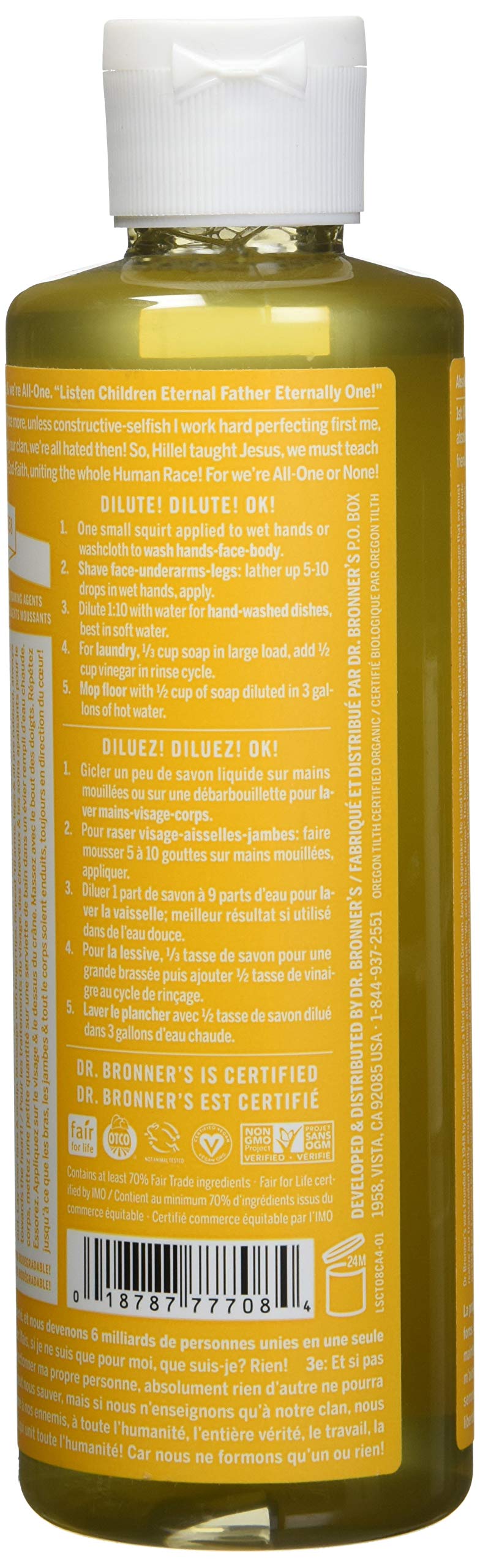 Mousse agrumes orange par Dr. Bronner's, texture riche pour les mains.