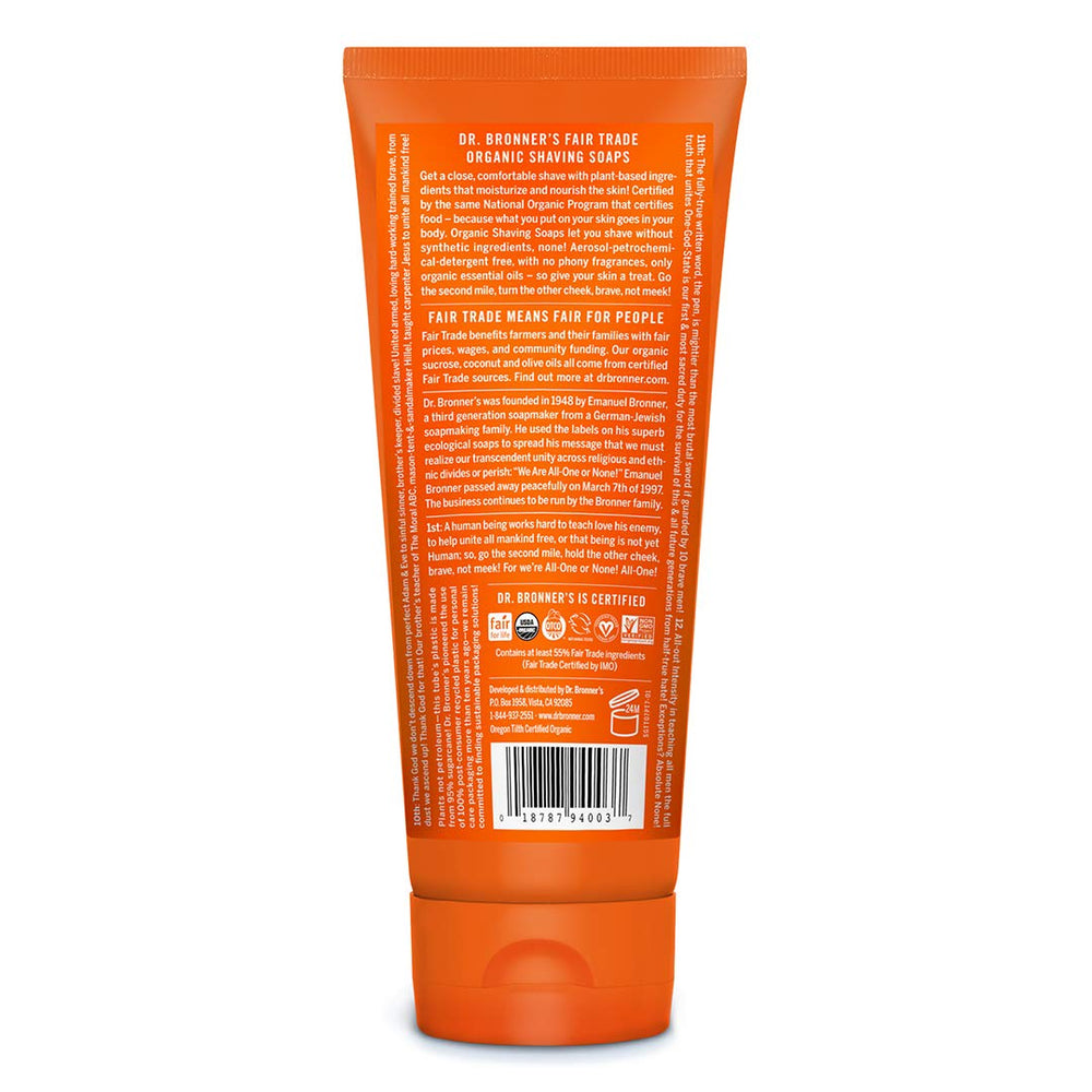 Mousse de rasage cremeuse Dr. Bronner's prête à l'application.