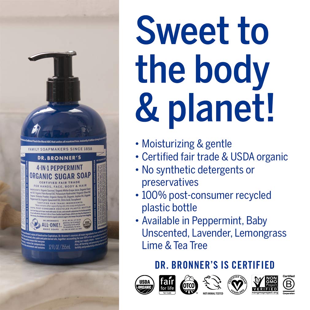 Dr. Bronner's Nettoyage 4-en-1 – pour mains, visage, corps et cheveux
