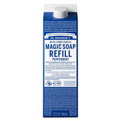Dr. Bronner's Peppermint Pure-Castile refill bottle for face, body, and home cleaning.