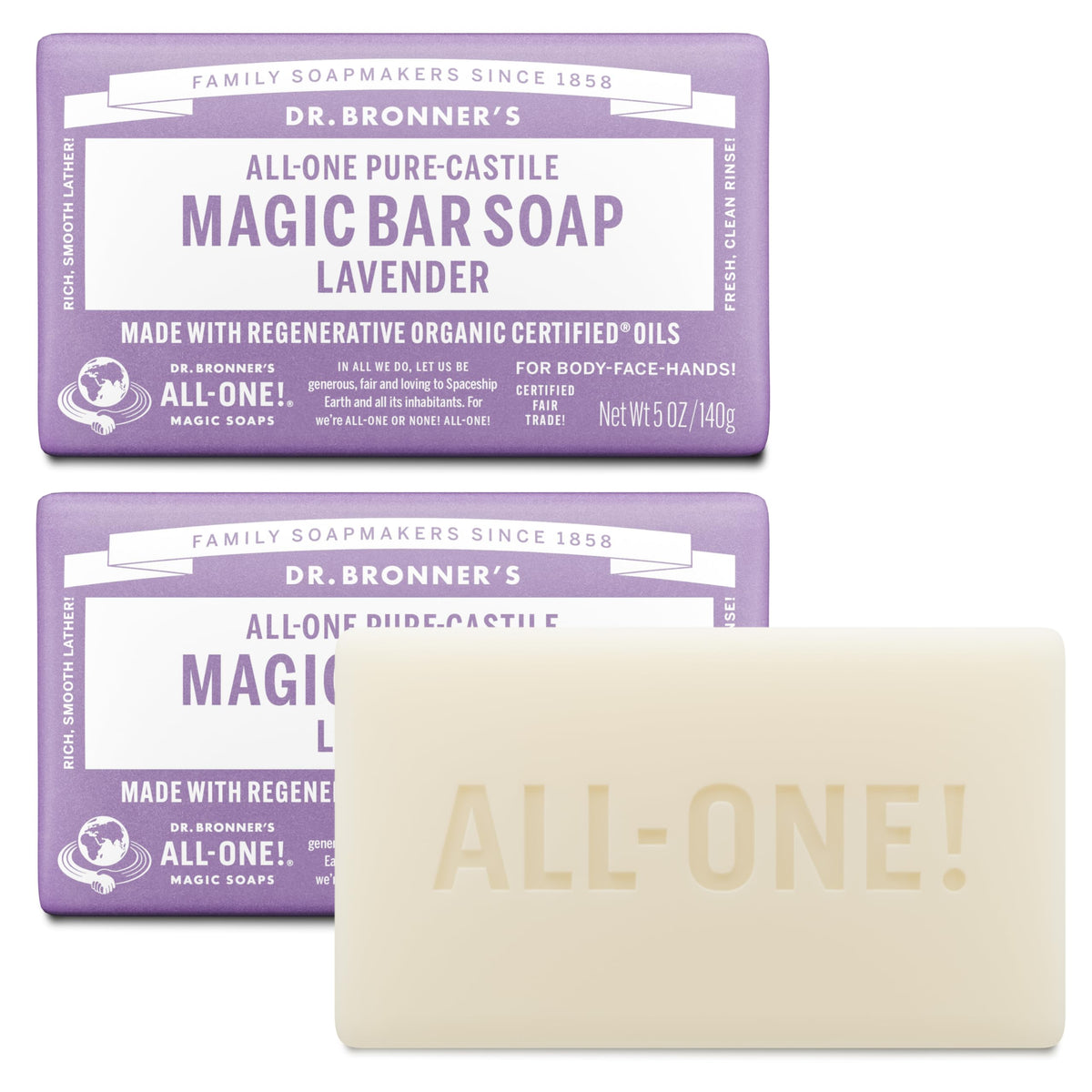 Dr. Bronner's barre lavande duo, mousse riche pour soin tout-en-un