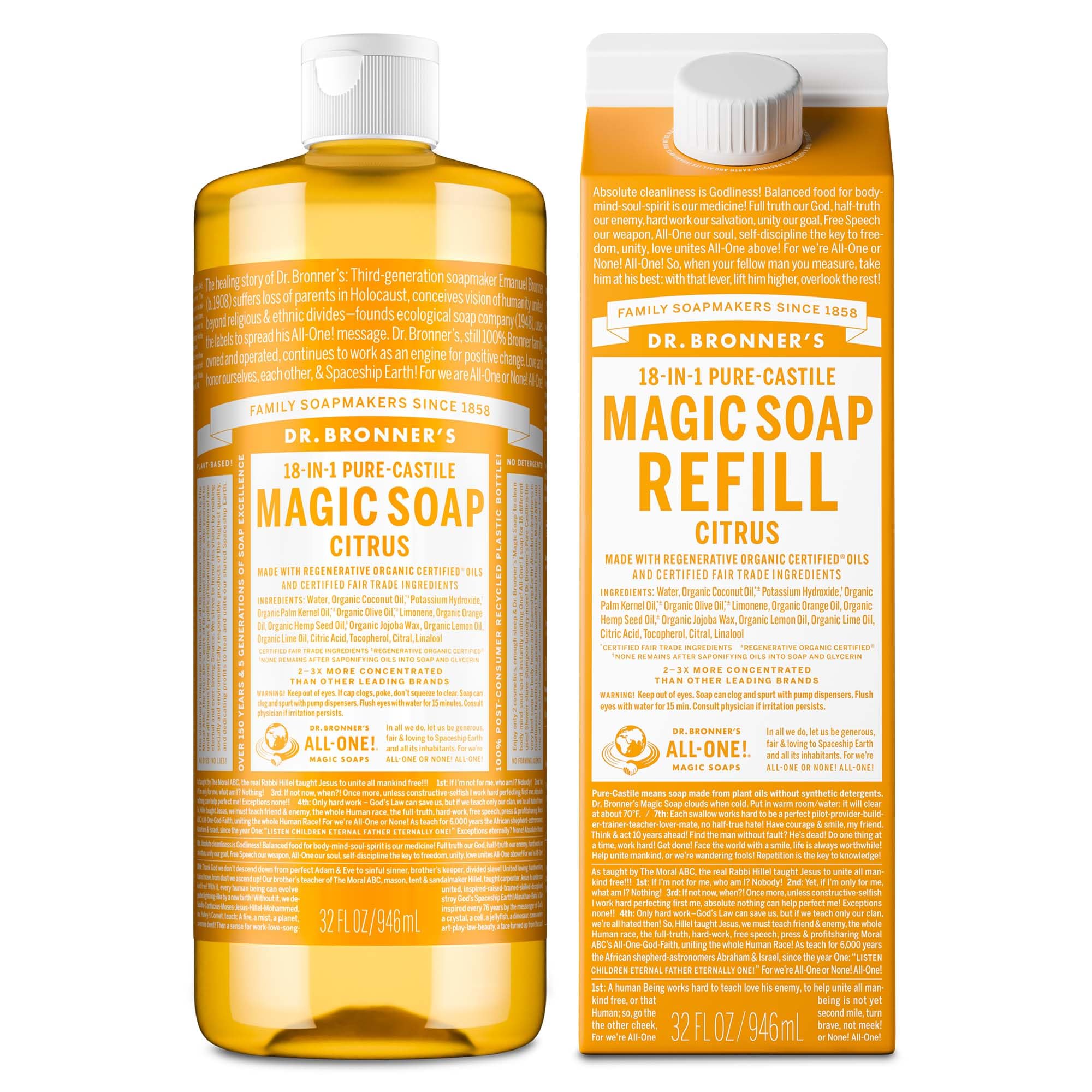 Mousse riche de Dr. Bronner's Pure-Castile Citrus, sensation nette sur la peau.