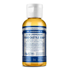 Savon liquide Dr. Bronner's Pure-Castile menthe-poivrée, flacon polyvalent pour visage et corps.