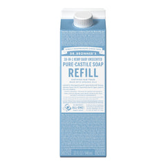 Dr. Bronner's Pure-Castile soap refill bottle, 32oz, baby unscented, versatile cleaning.