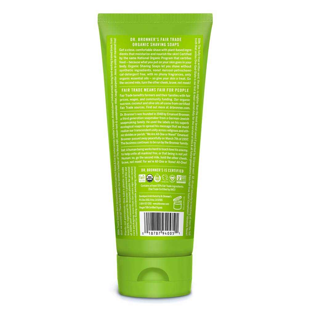 Mousse de rasage bio citronnelle Dr. Bronner's, texture crémeuse.