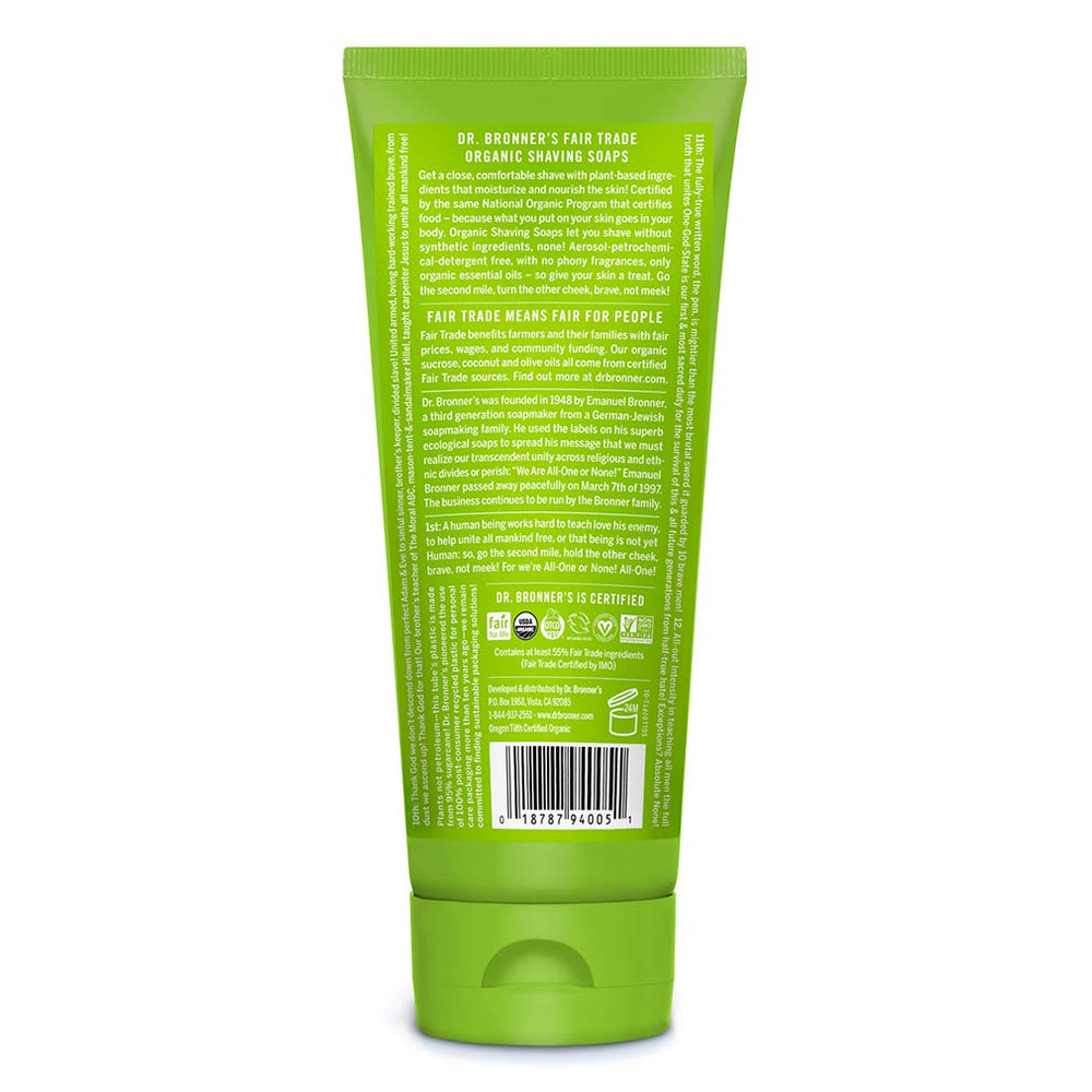 Mousse de rasage bio citronnelle Dr. Bronner's, texture crémeuse.