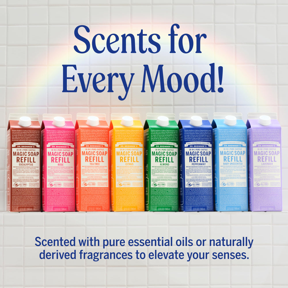 Recharge Dr. Bronner’s carton moins plastique, format pratique et durable