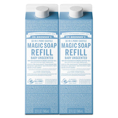 Savon Dr. Bronner’s Recharge pur-castile bébé 32oz 2-pack, polyvalent pour peau et linge
