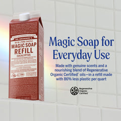 Dr. Bronner’s Refills eucalyptus – mousse douce pour toilette quotidienne.