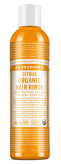 Dr. Bronner's Rinçage capillaire – bouteille orange citronnée pour cheveux légers et démêlés facilités.