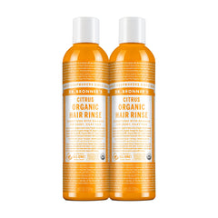 Dr. Bronner's rinçage capillaire bio Citrus Orange, duo de bouteilles, douceur légère.