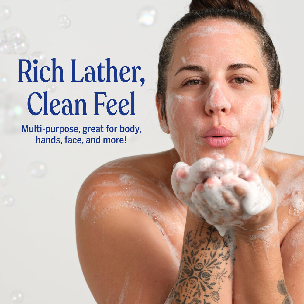 Dr. Bronner's sans détergents synthétiques, lavage doux et naturel.