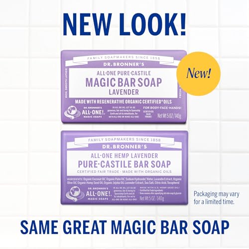 Dr. Bronner’s Lavande – barre savon solide, ingrédients naturels.