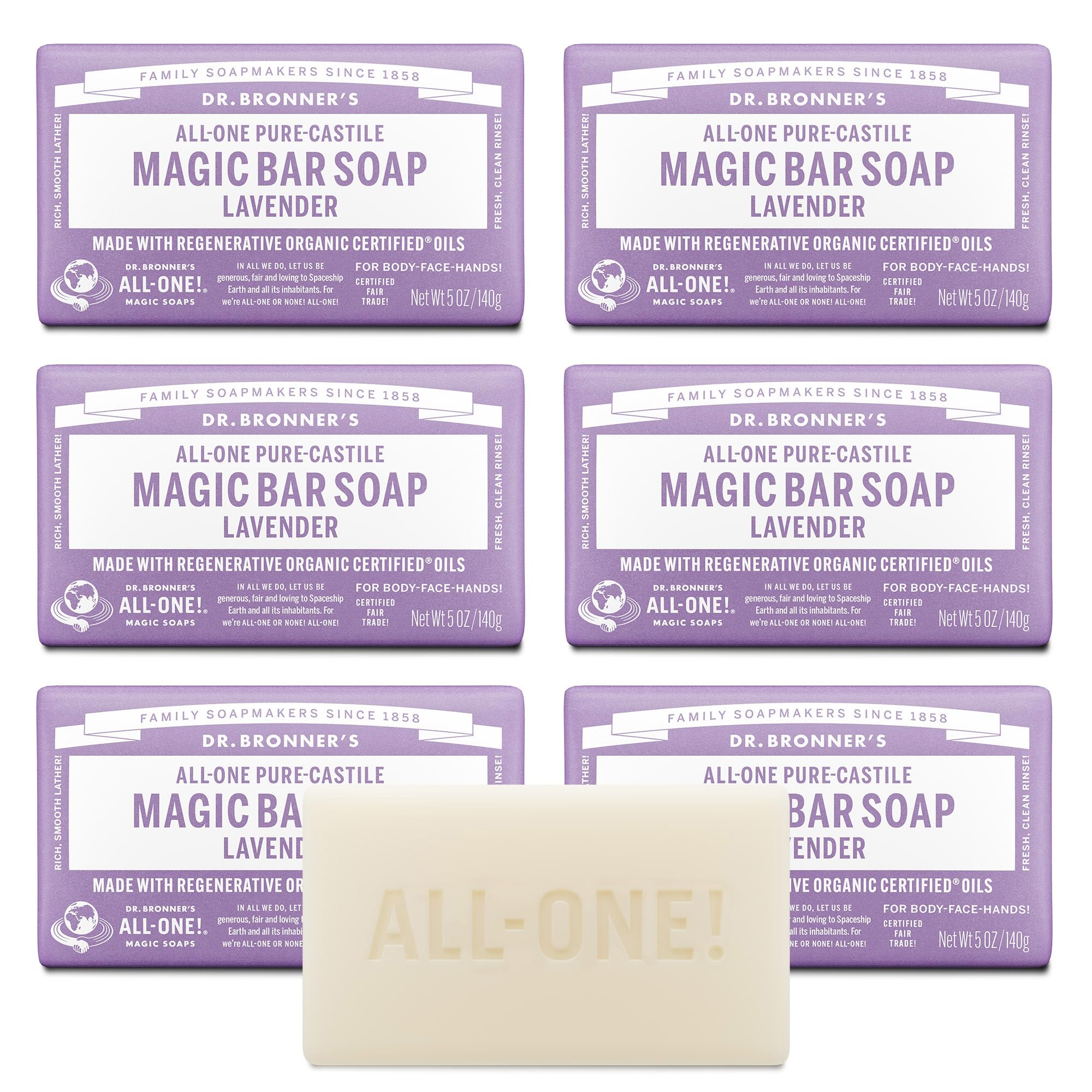 Dr. Bronner’s Lavande – barre savon mousse riche pour visage et corps.