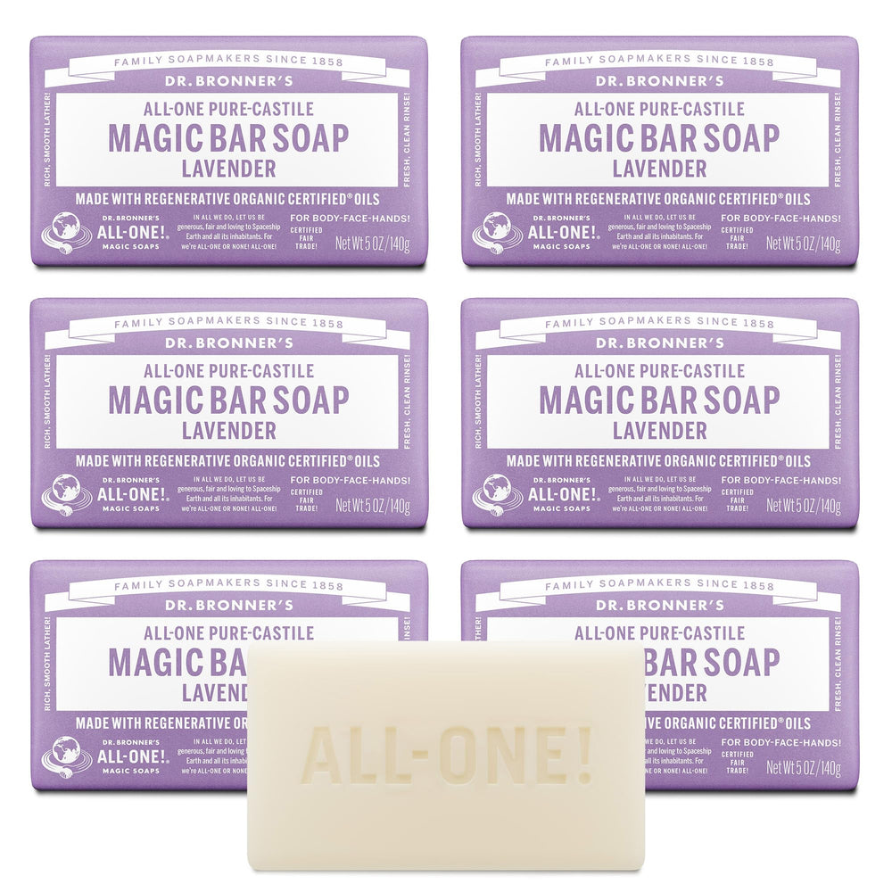 Dr. Bronner’s Lavande – barre savon mousse riche pour visage et corps.