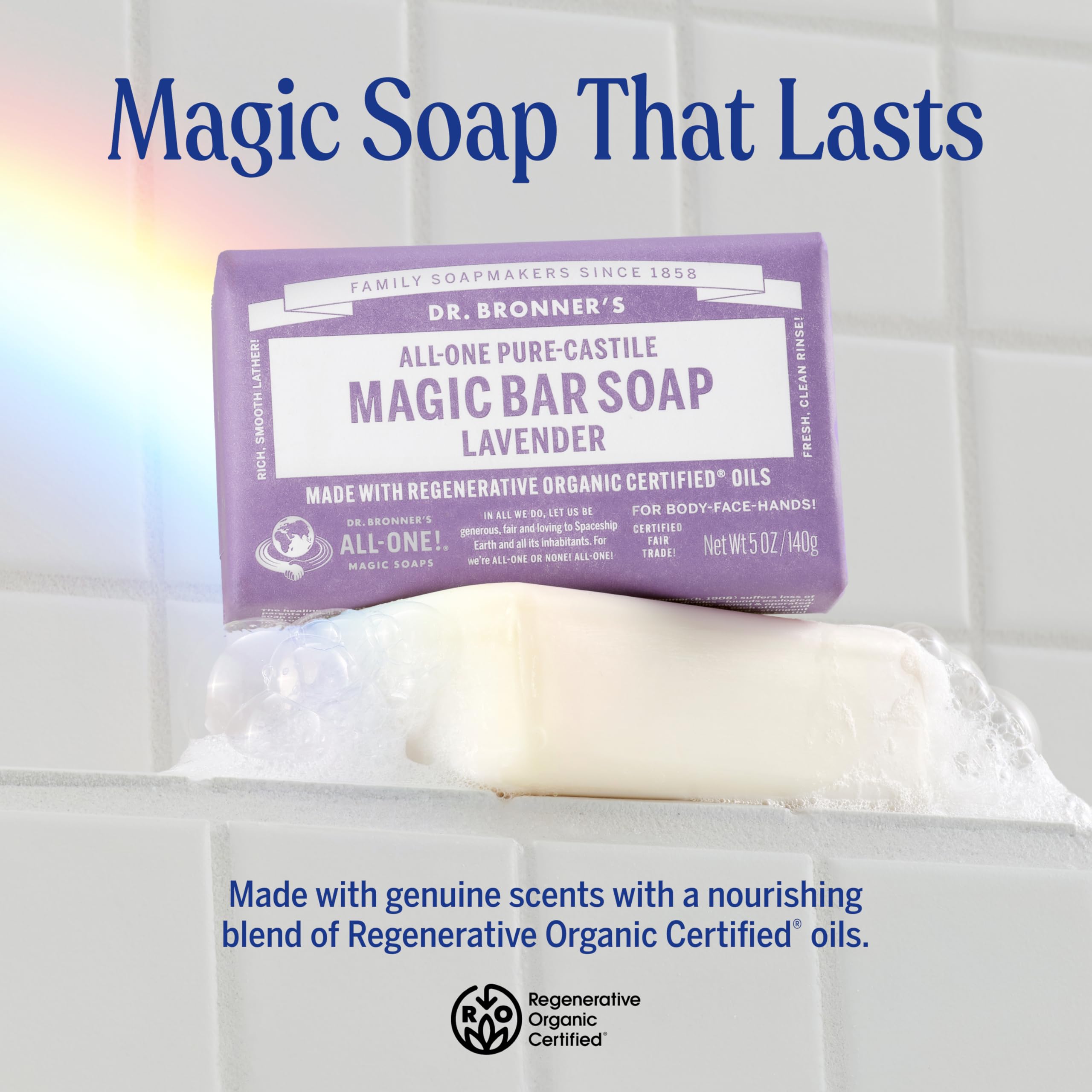 Dr. Bronner’s barre lavande, usage visage, corps et cheveux doux