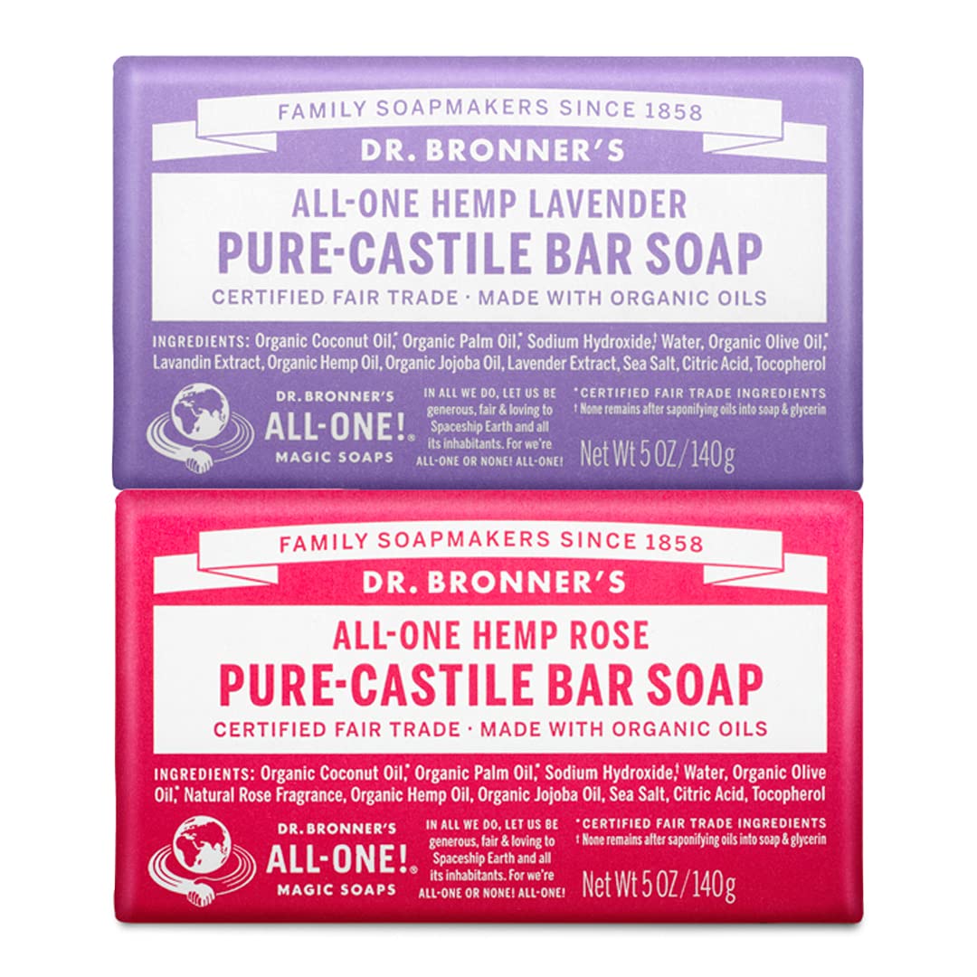 Dr. Bronner's Savon en barre Rose, soin doux visage et corps.