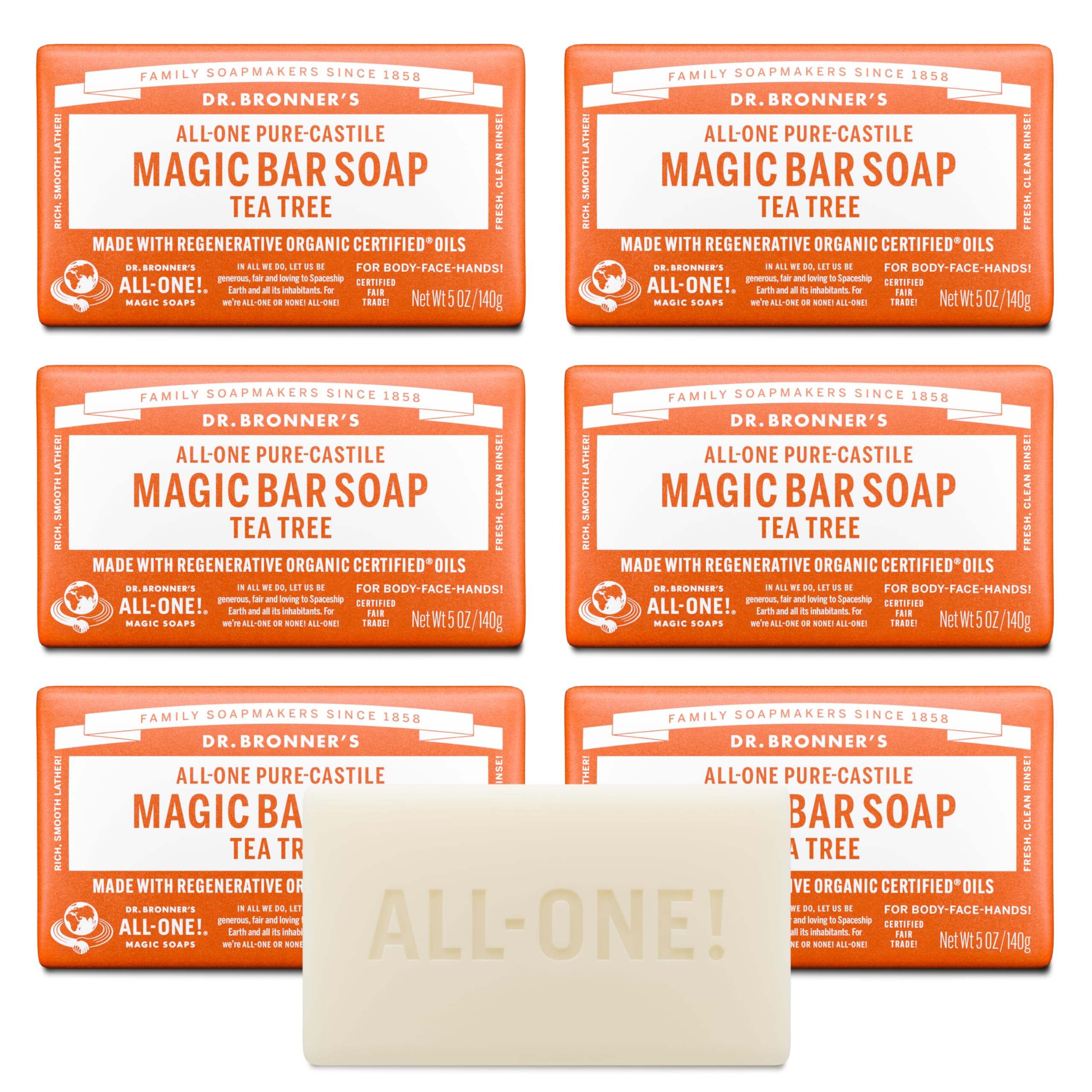 Dr. Bronner's Savon-barre Pure-Castile Arbre-a-the: nettoyage en douceur visage et corps.