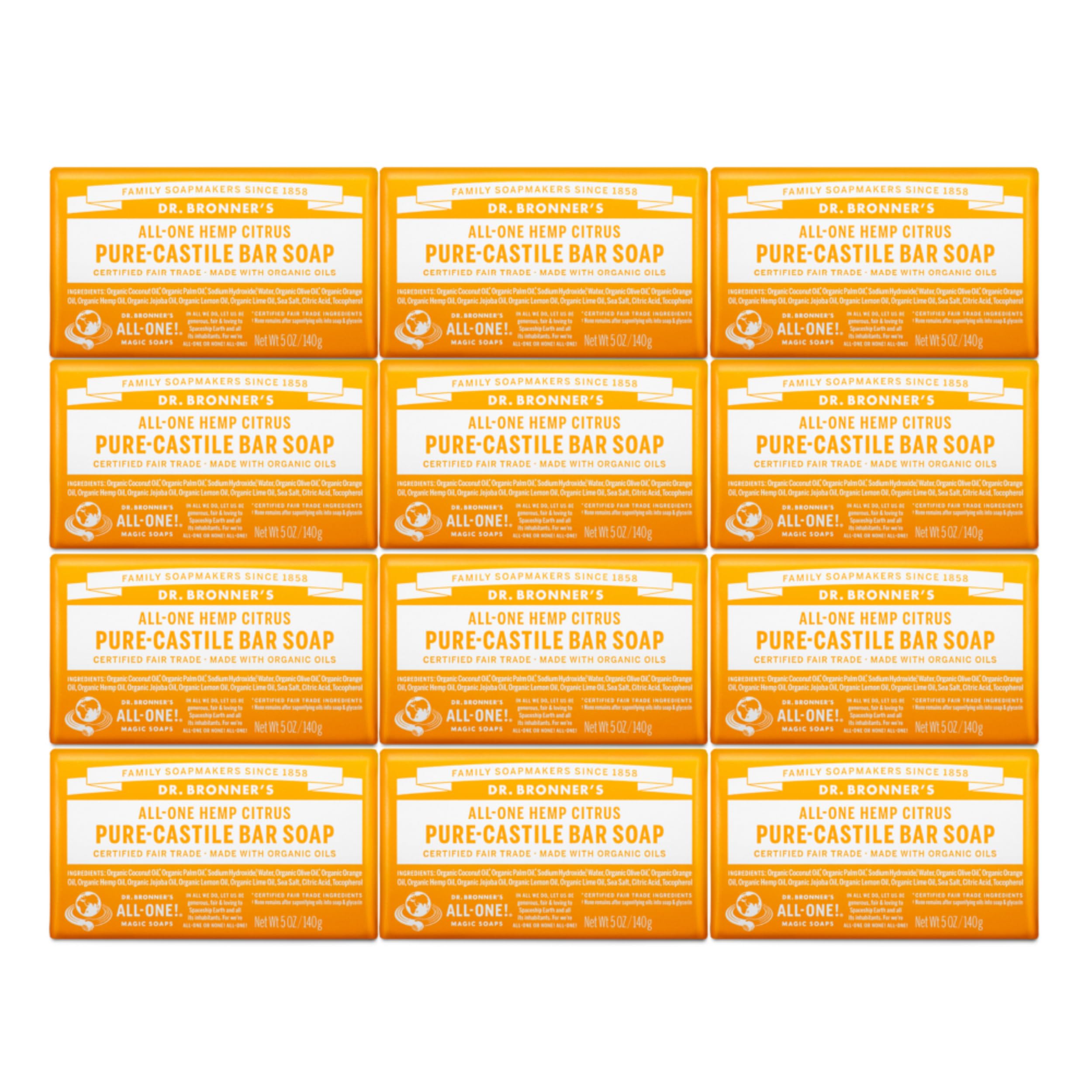 Dr. Bronner's Savon Barre Citron offre une mousse riche pour visage et corps.