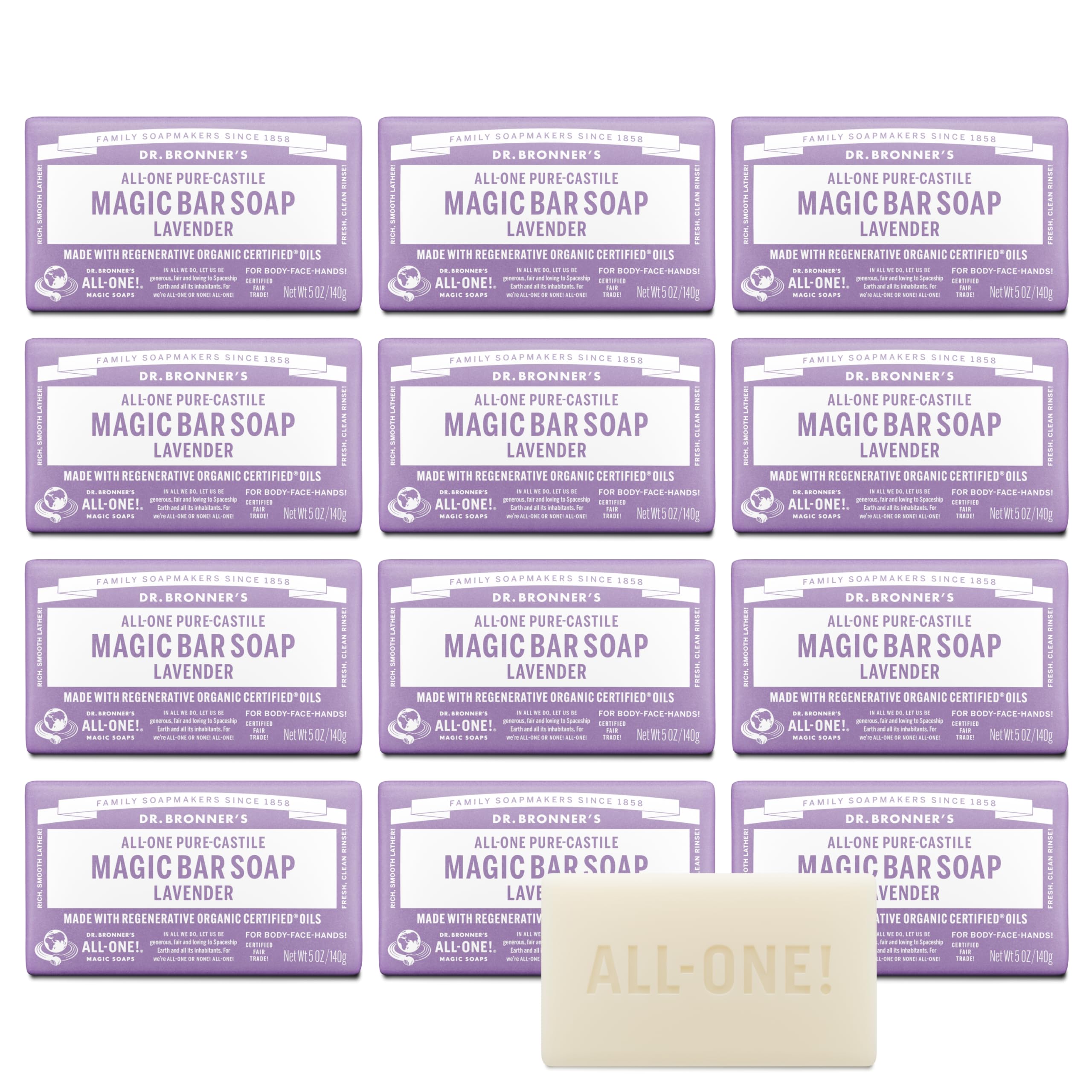 Dr. Bronner’s barre lavande, mousse riche pour peau fraîche et propre