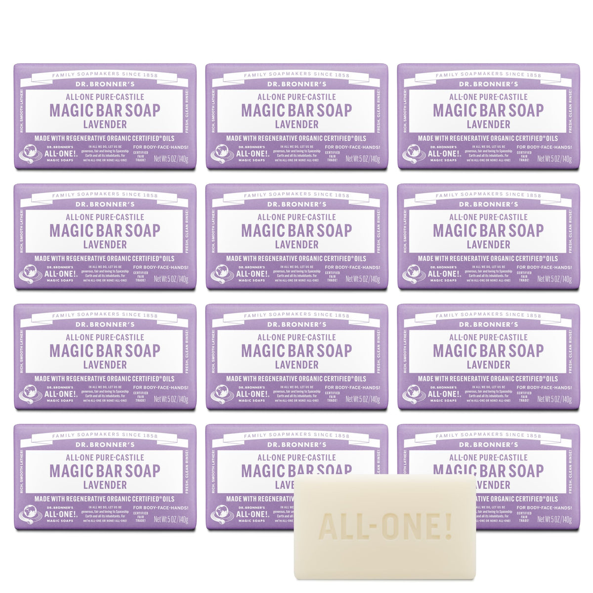 Dr. Bronner’s barre lavande, mousse riche pour peau fraîche et propre