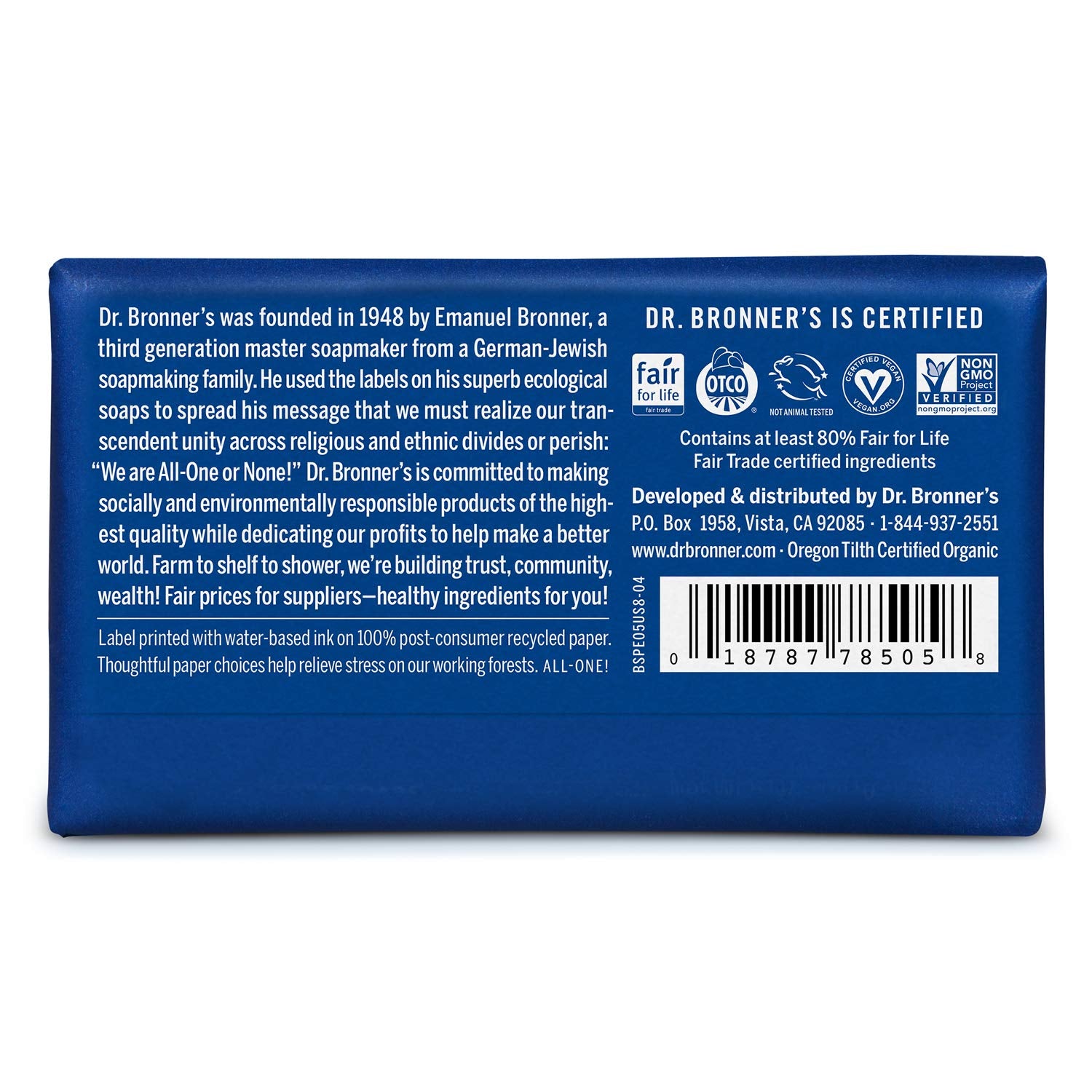 Dr. Bronner's Savon Pur-Castile Menthe, mousse riche pour hydrater sans dessécher.