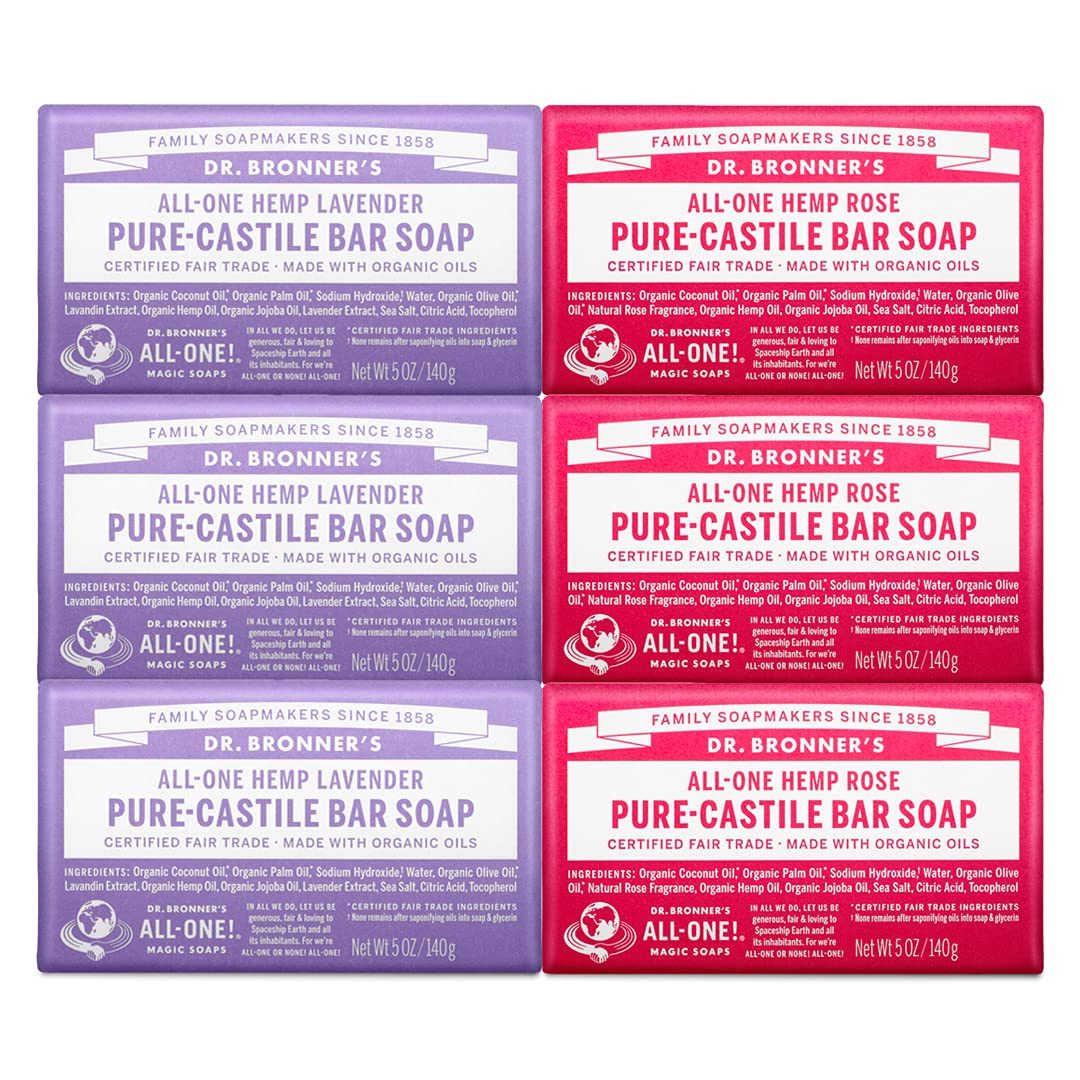 Dr. Bronner's savon-barre rose 5oz, hydratation douce visage et corps.