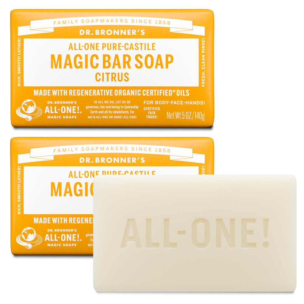 Dr. Bronner's savon en barre citrus 2 barres, nettoyage en douceur et parfum frais.
