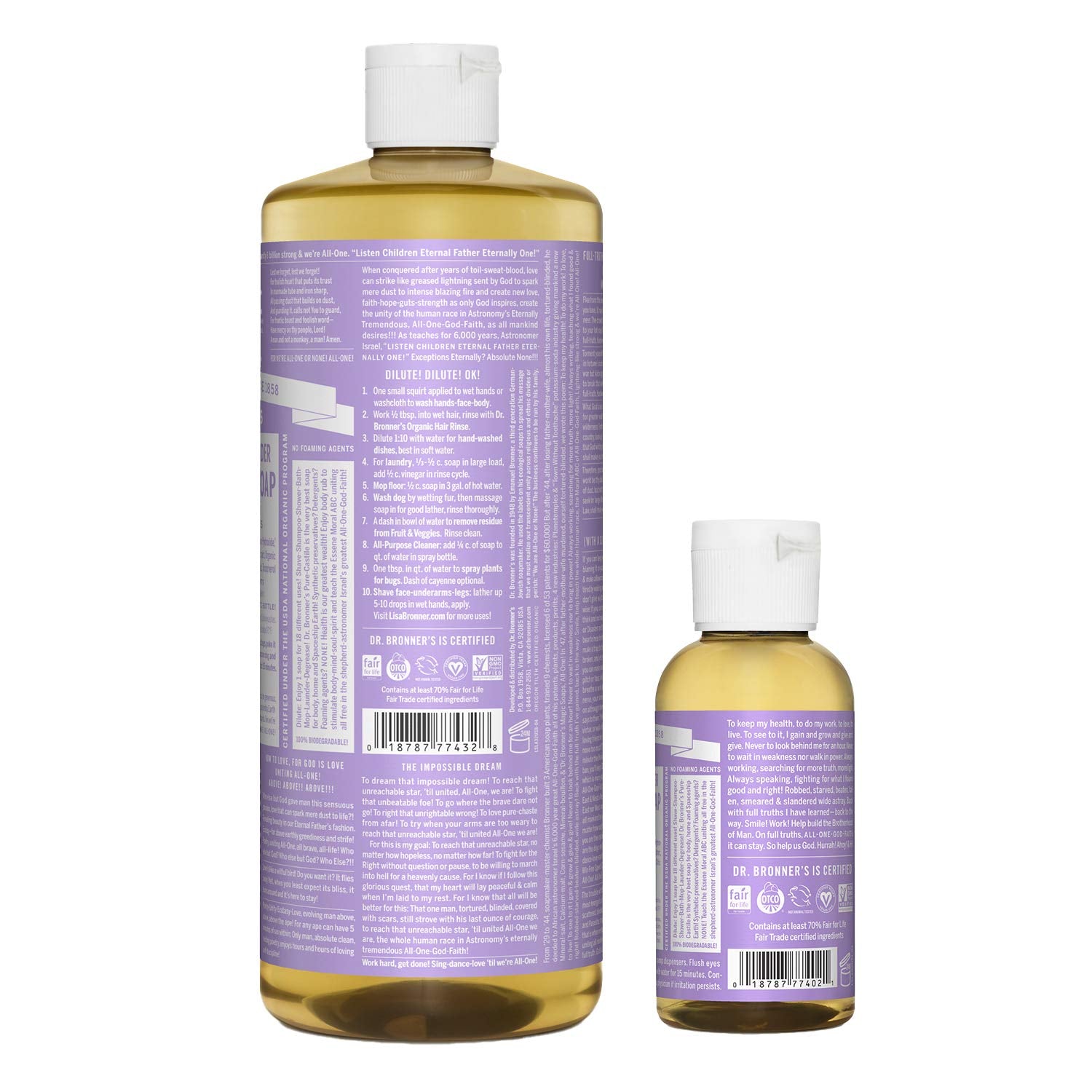 Dr. Bronner's Lavande, flacon voyage 2 oz, pratique en déplacement