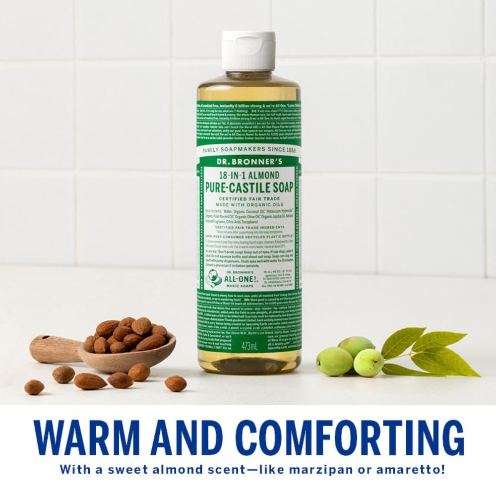 Dr. Bronner's Savon Liquide Amande - versement facile, mousse riche idéale pour la douche