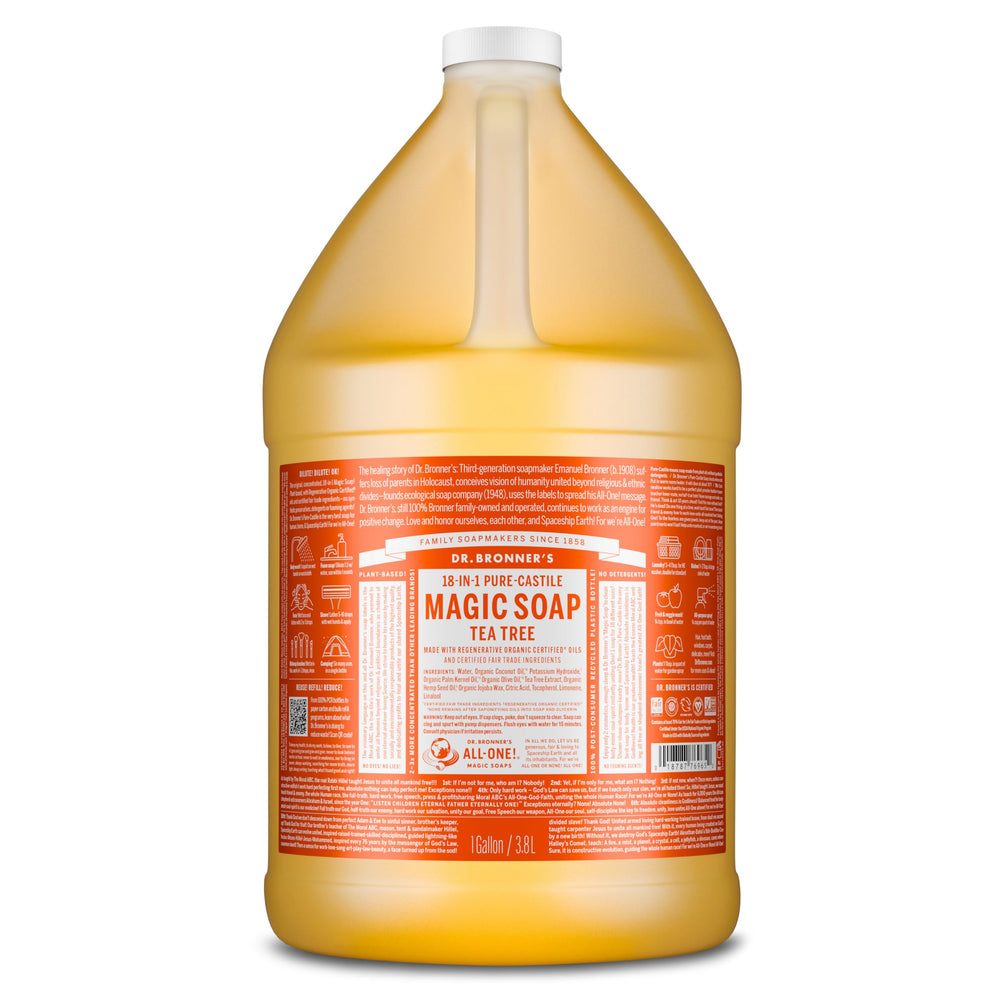 Dr. Bronner’s Savon Castile Arbre à thé dans une bouteille 1 gallon, nettoyage polyvalent.