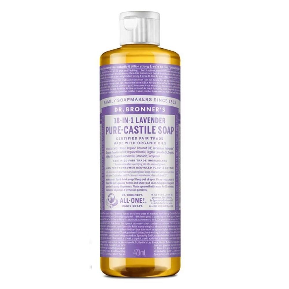 Dr. Bronner's Savon Castile Lavande: bouteille prête pour un usage polyvalent au quotidien.
