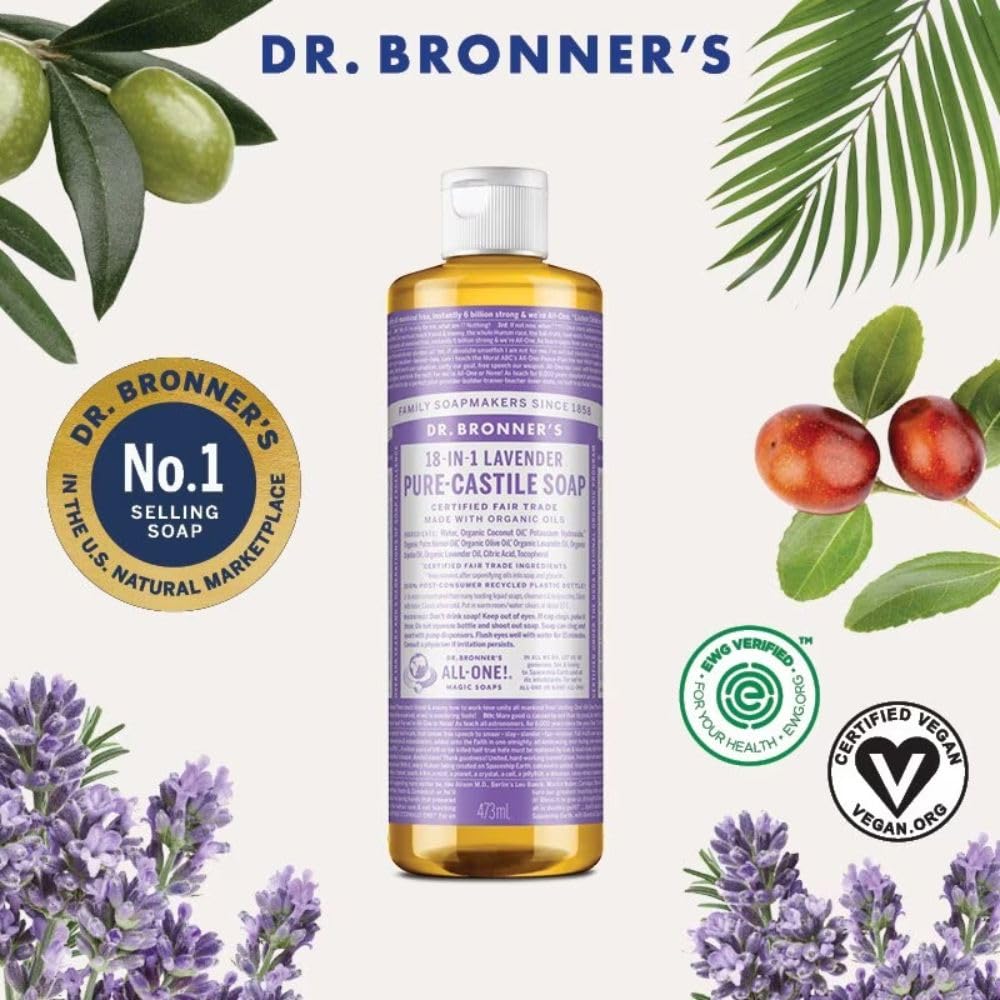 Dr. Bronner's Savon Lavande: utilisation mains pour peau douce et propre.