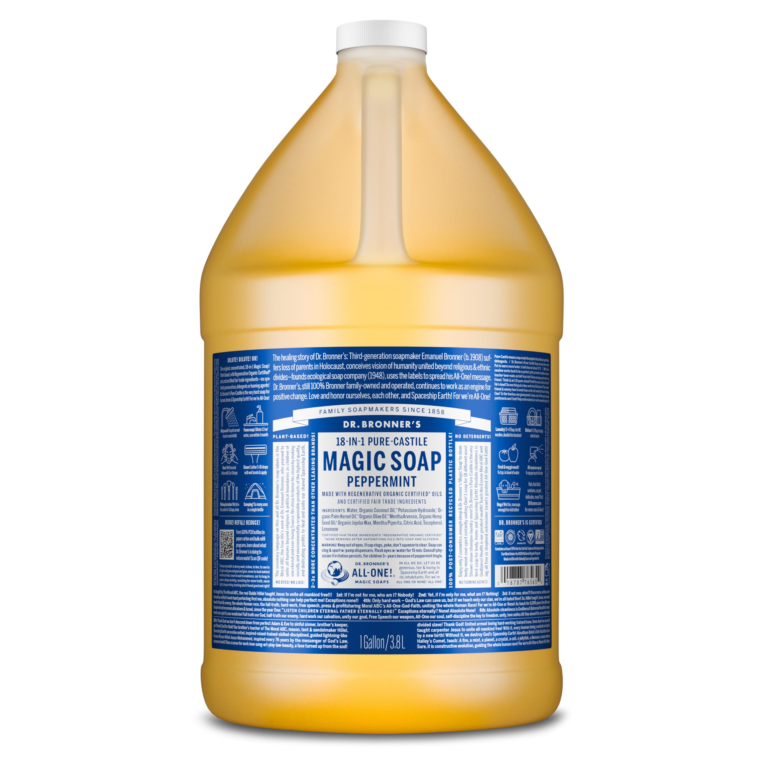 Savon Dr. Bronner's menthe en bouteille prête à verser pour usage quotidien.