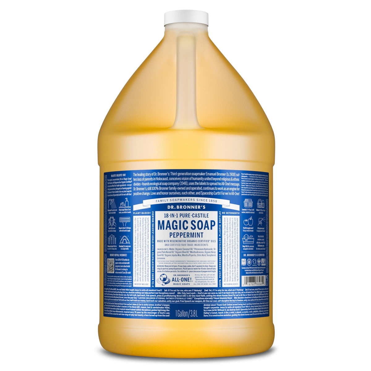 Savon Dr. Bronner's menthe en bouteille prête à verser pour usage quotidien.