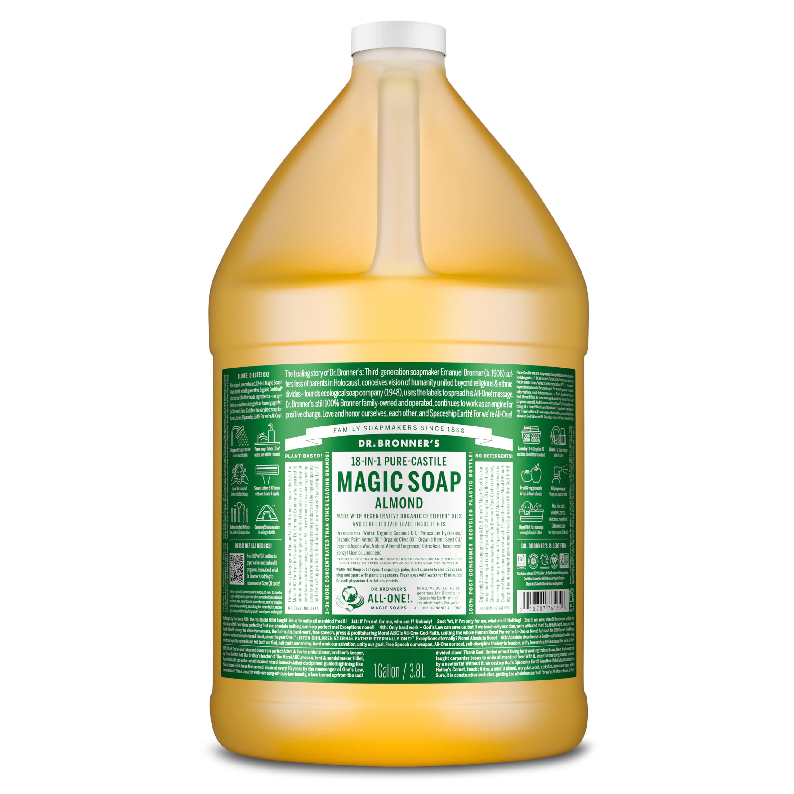 Dr. Bronner's savon pur-castile amande: bouteille et utilisation polyvalente naturelle.