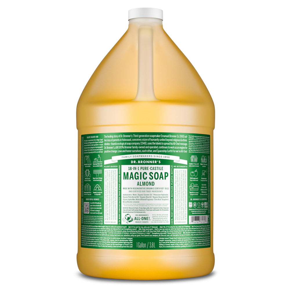 Dr. Bronner's savon pur-castile amande: bouteille et utilisation polyvalente naturelle.