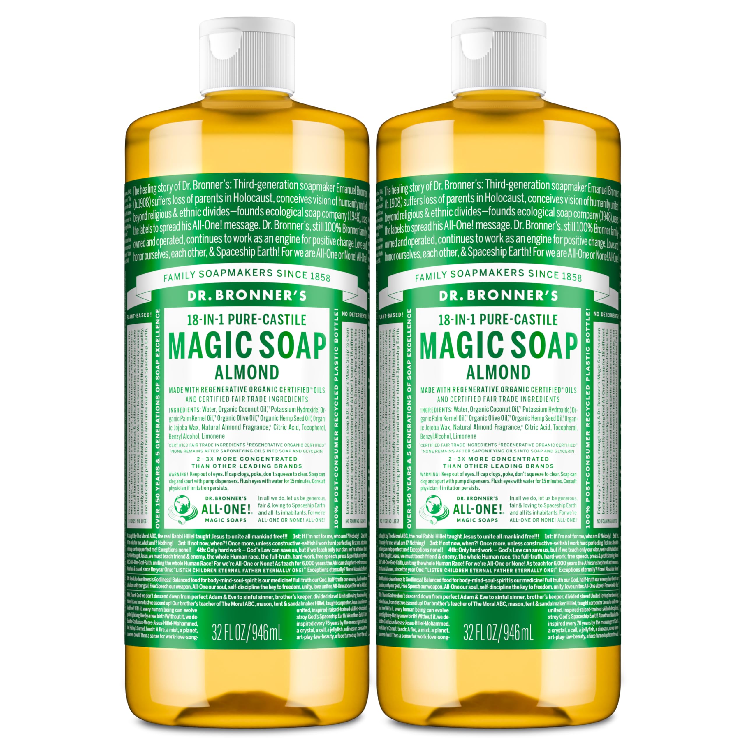 Bouteille Dr. Bronner's Savon Liquide Pure-Castile Amande, douceur et propreté sur la peau