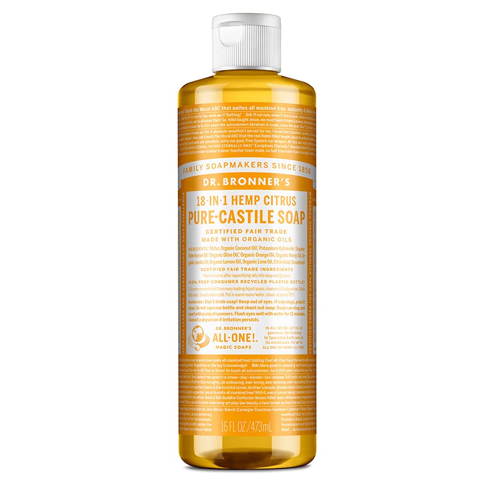 Dr. Bronner's Citrus Savon liquide Pure-Castile dans bouteille prête à l’emploi.