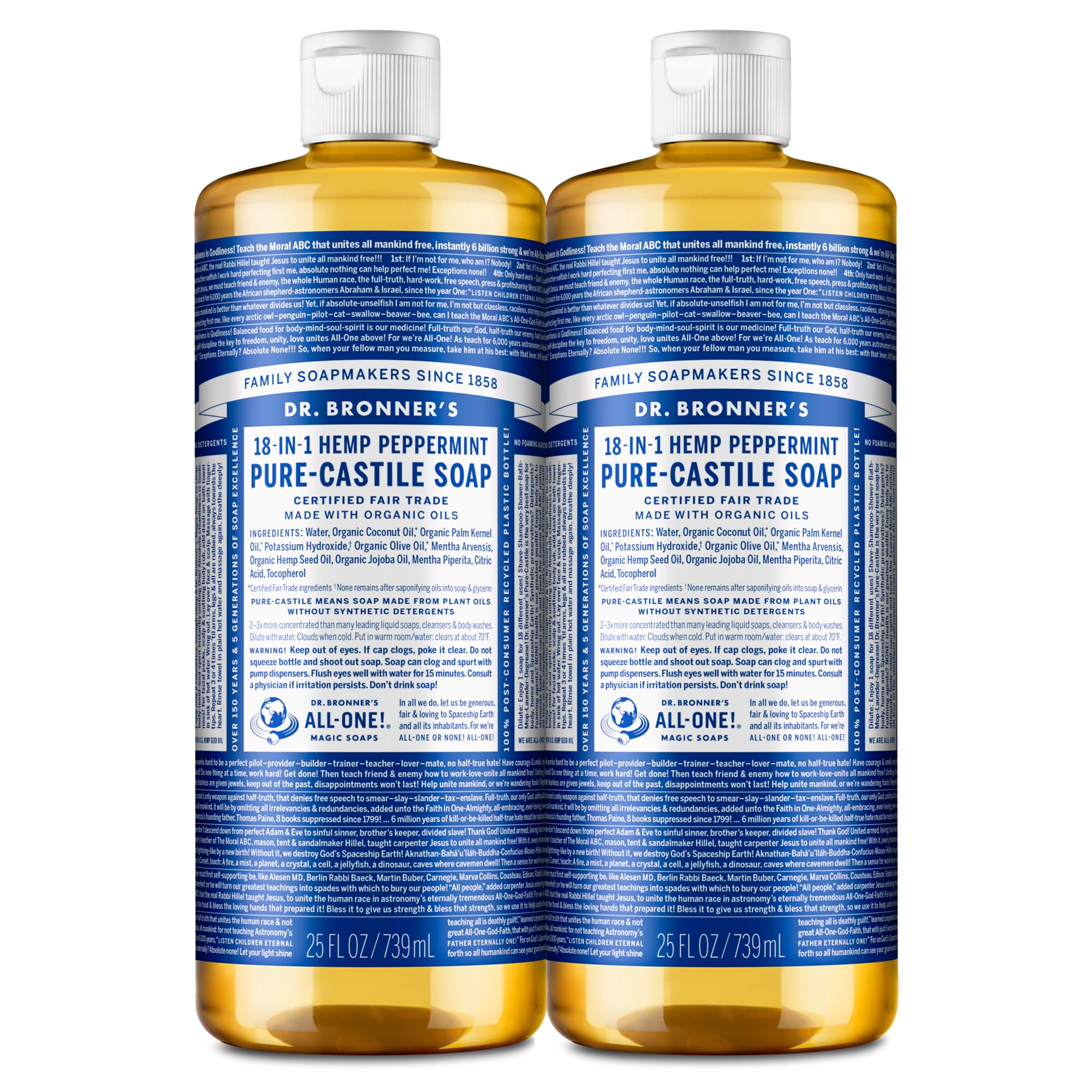 Dr. Bronner's Pure-Castile Menthe, bouteille prête pour usage quotidien visage et corps.