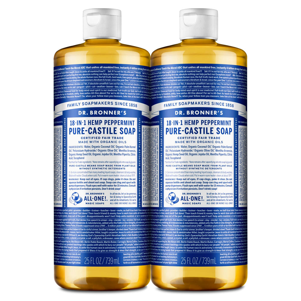Dr. Bronner's Pure-Castile Menthe, bouteille prête pour usage quotidien visage et corps.