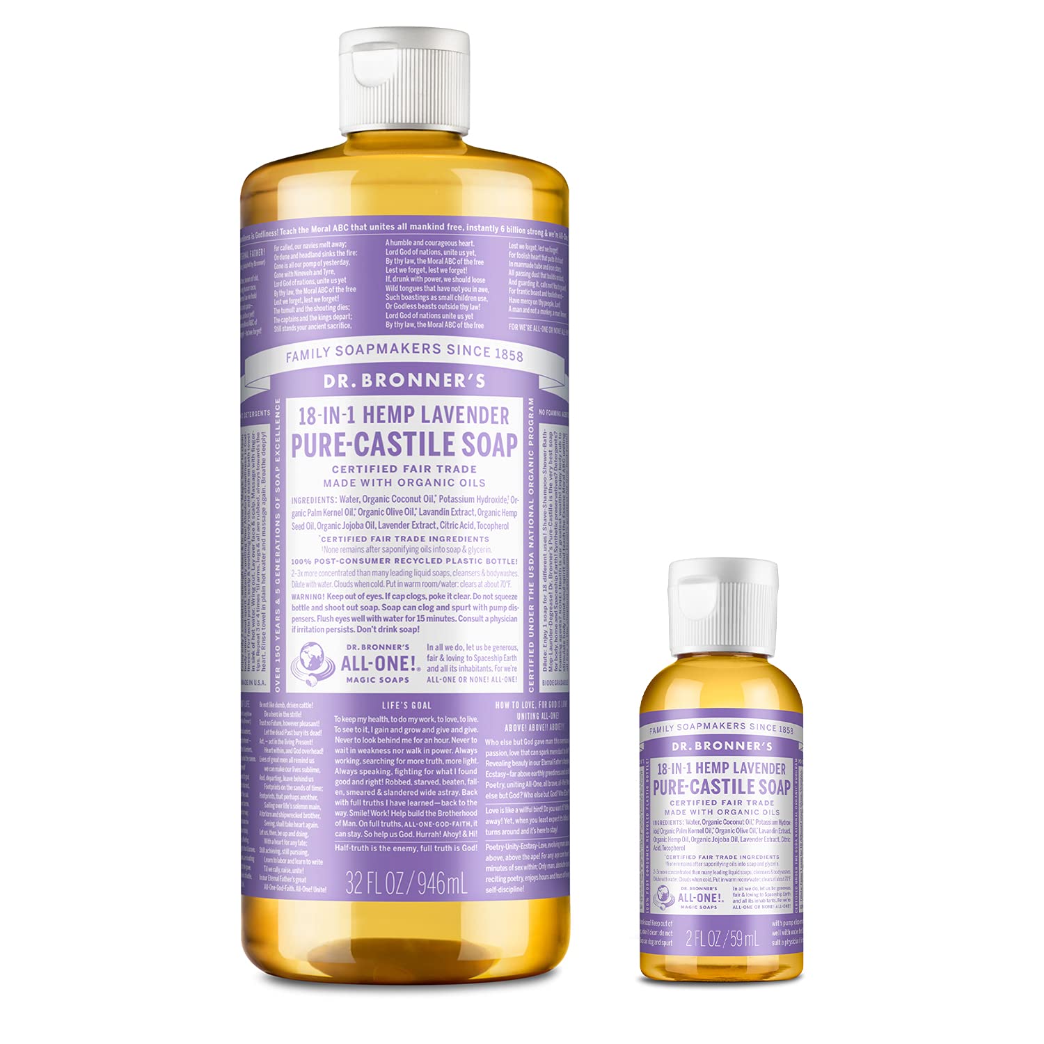 Dr. Bronner's Lavande, bouteille 32 oz, nettoie en douceur