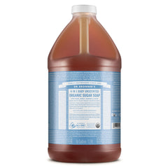 Dr. Bronner’s Savon sucre bébé non parfumé dans sa bouteille pratique.