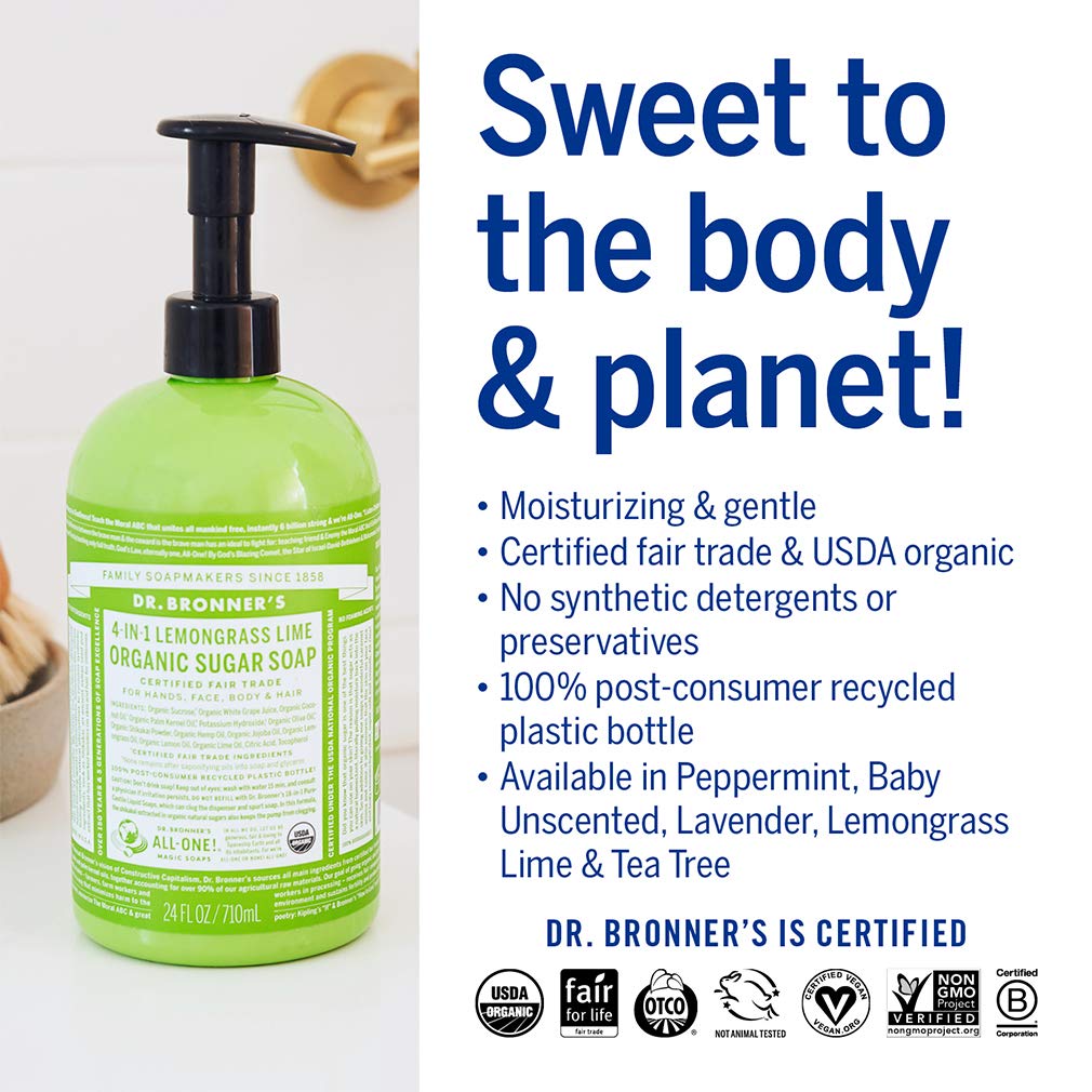 Dr. Bronner's Savon bio huile coco-olive-chanvre pour une mousse riche