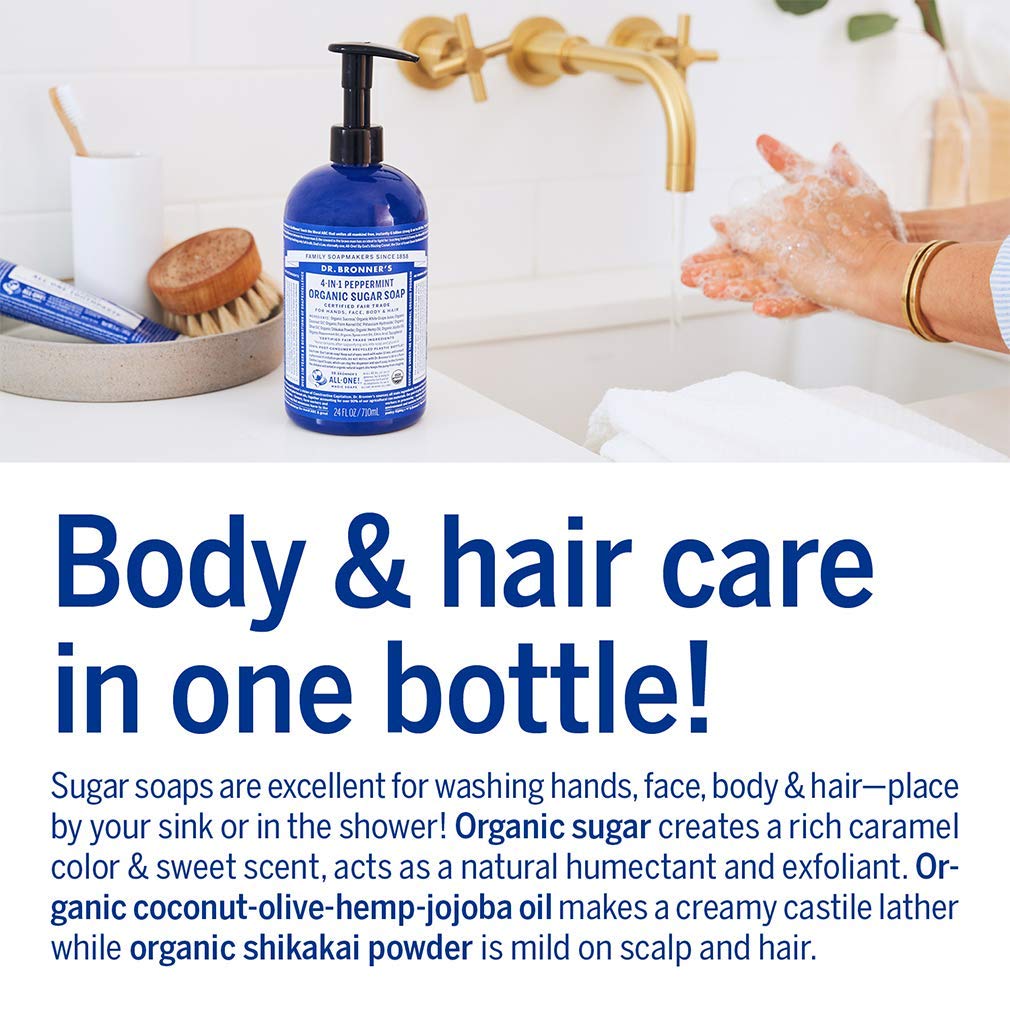 Dr. Bronner's savon sucre bio – mousse crèmeuse et application facile.