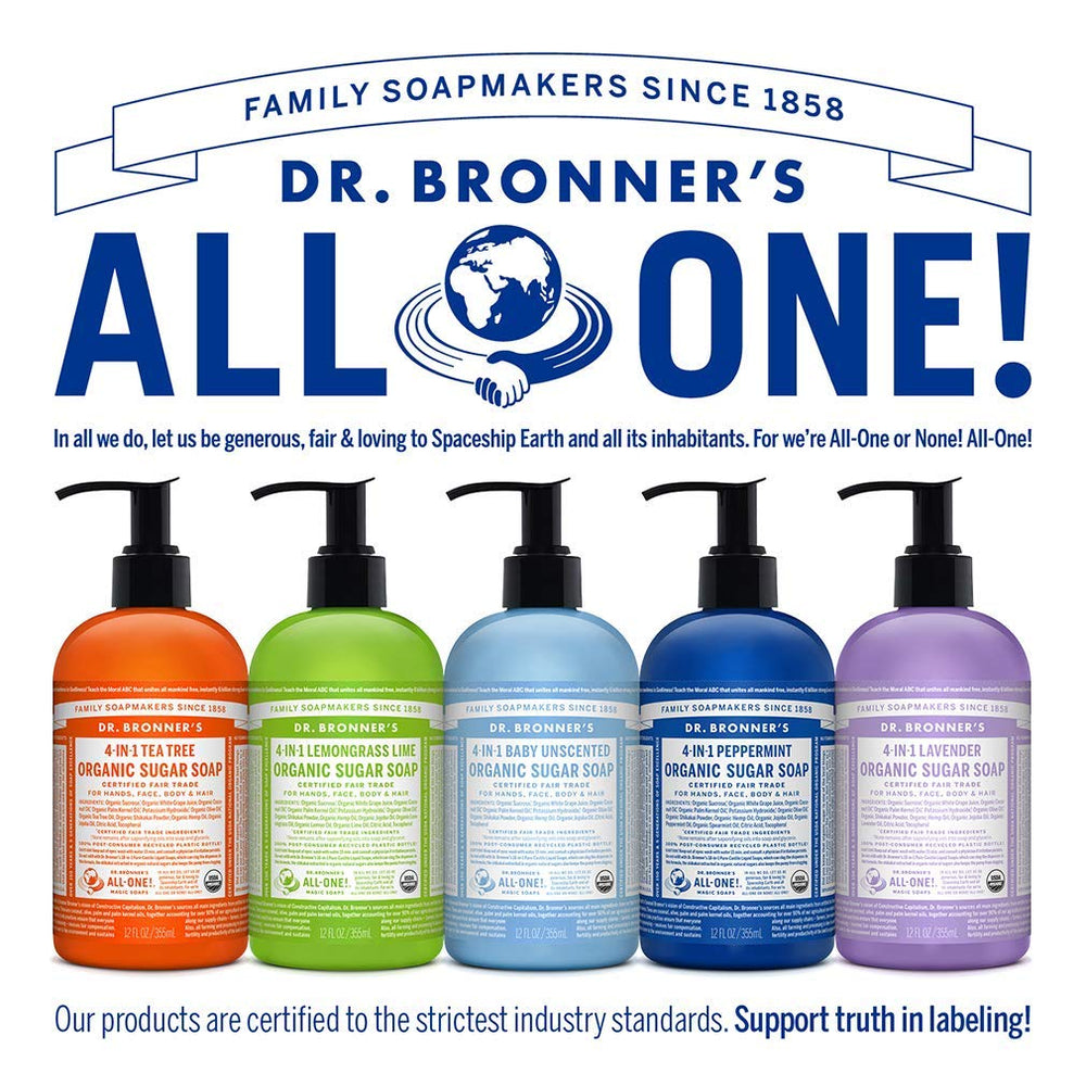 Dr. Bronner's Savon sucre bio – usages multiples pour mains, corps, visage et cheveux.