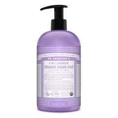 Dr. Bronner's Savon Sucre Lavande en flacon, lavage doux et nourrissant.